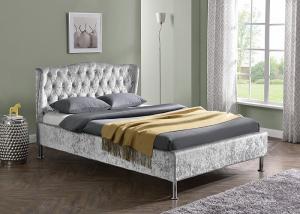 Wholesale Linen Fabric Upholstered Platform Bed Frame With Buttons Modern Light Grey King Size from china suppliers