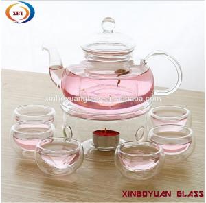 China high borosilicate heat fire resistant glass teapot with warmer on sale