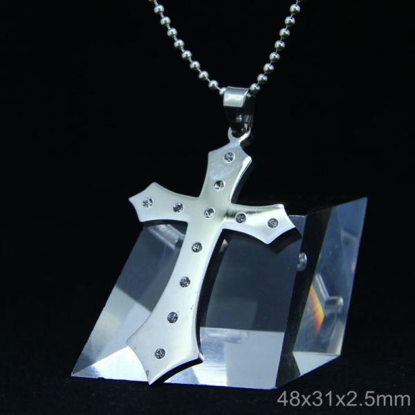 Trendy Stainless Steel CZ Crystal Stones Inlay Cross Plus Symbol Necklace