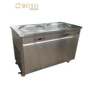Frozen Commercial Ice Cream Frying Machine With 2 Flat Pans And Imported Compressor Stainless Steel Fried Ice Cream Roll