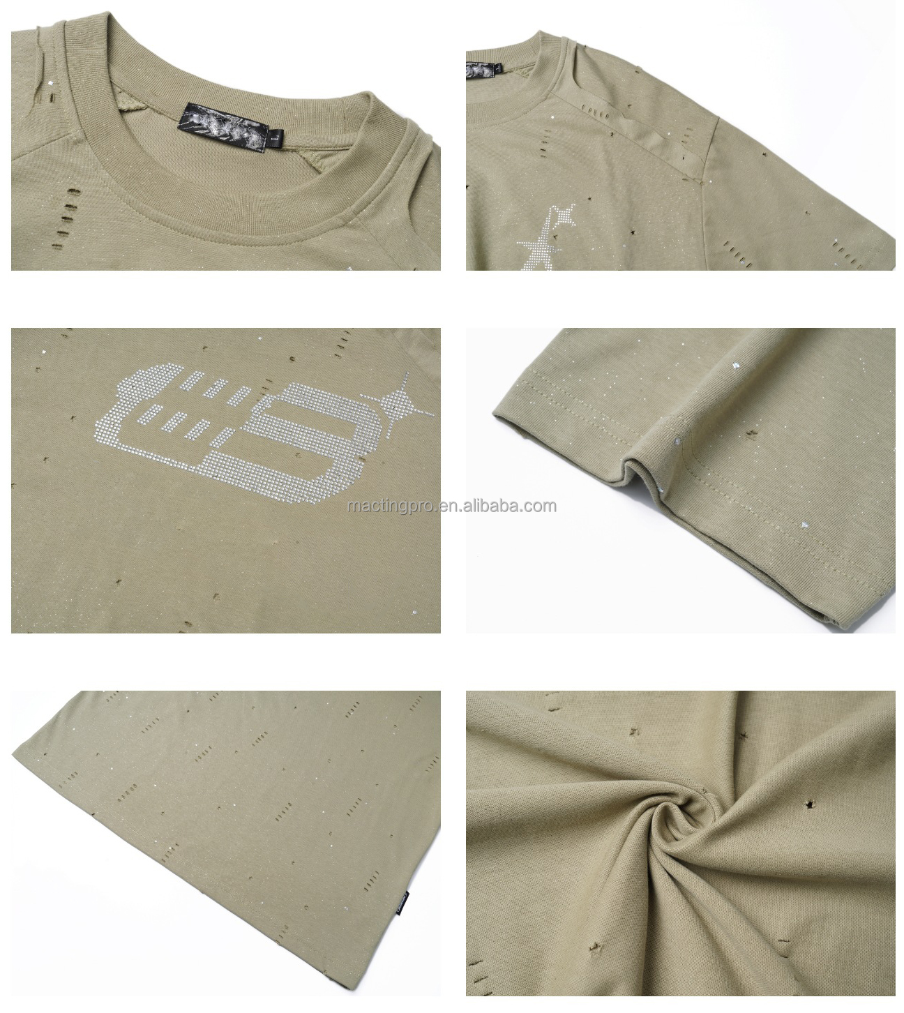 240Gsm Cotton Oversized Glitter T Shirt For Men Patchwork Raglan Sleeve