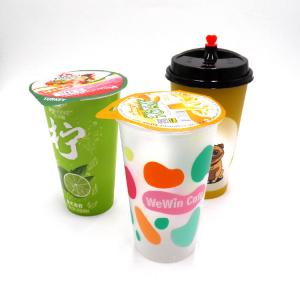 China 360ml 700ml Milk Tea Plastic Cups With Logo Printed Milkshake Clear Frosted Cold Cups on sale