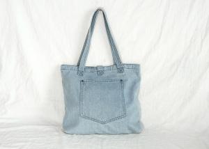 Wholesale Light Jean Blue Cotton Tote Bag , Double Handles Cotton Canvas Tote With Inner Pocket from china suppliers