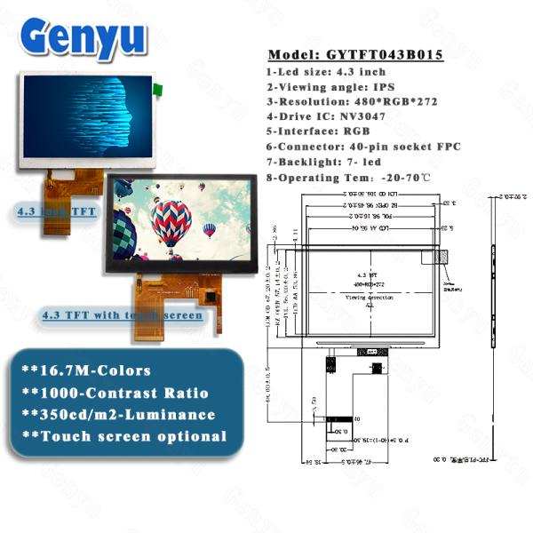 4.3 Inch IPS TFT LCD Touch Screen Display 480x272 RGB Interface