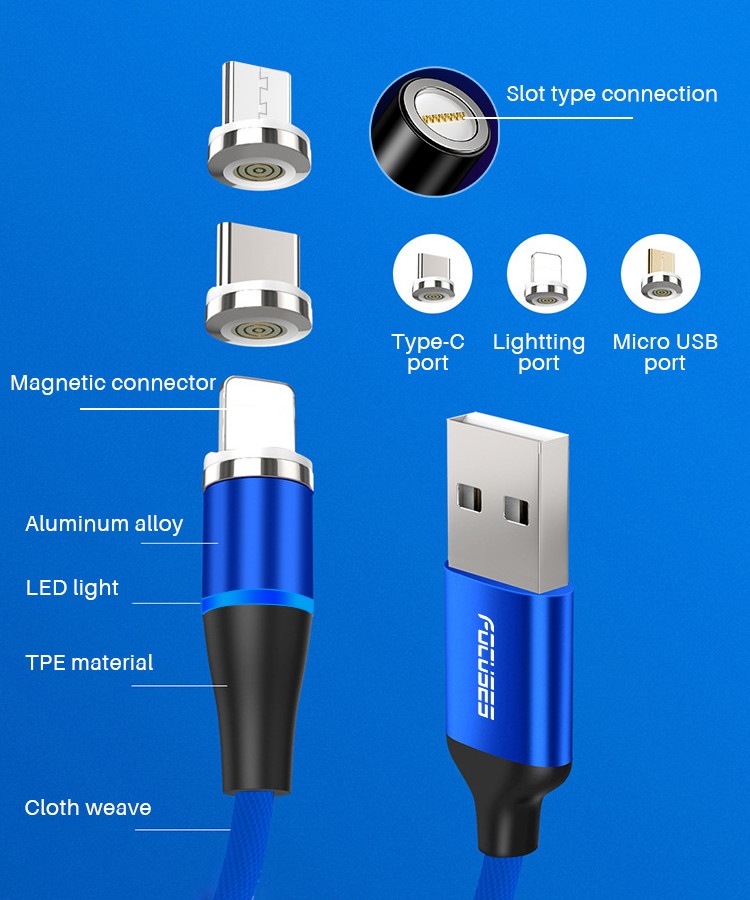3 In 1 OD 3.5mm Magnetic Micro USB Cable For Data Transmission
