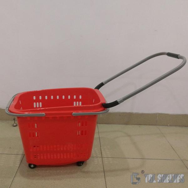 Supermarket Handheld Grocery Basket With Wheels 350×250×185mm ISO9001 Certificat