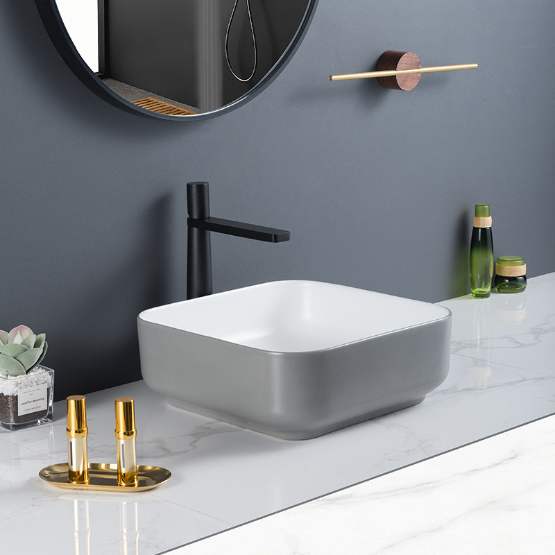 Non-Leakage Square Ceramic Bathroom Sink No Seams Retro Grey Wash Basin