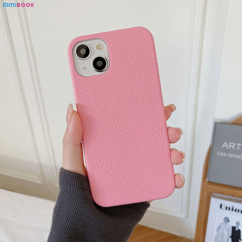 Pebble Leather Phone Back Cover Customized Luxury Litchi Leather Case for Phone 13 14