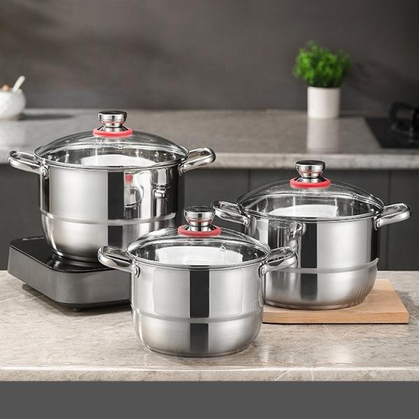 Factory Price Silver Cookware 6 PCS Steamer Pots Set Non Stick Soup Stock Pots