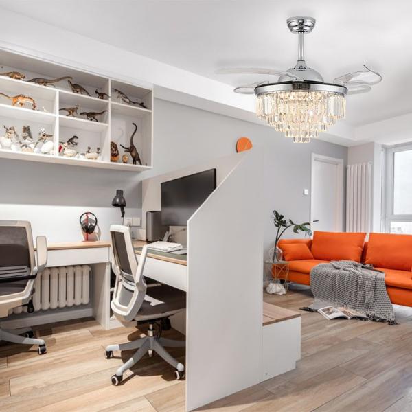 Crystal Folding Blades Ceiling Fan With Light And Remote Control