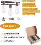 ST40 20Ft Edison Vintage Bistro Waterproof Patio String Lights