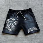 Knitted Custom Graphic Print Men's Vintage Acid Wash Shorts in Cotton French