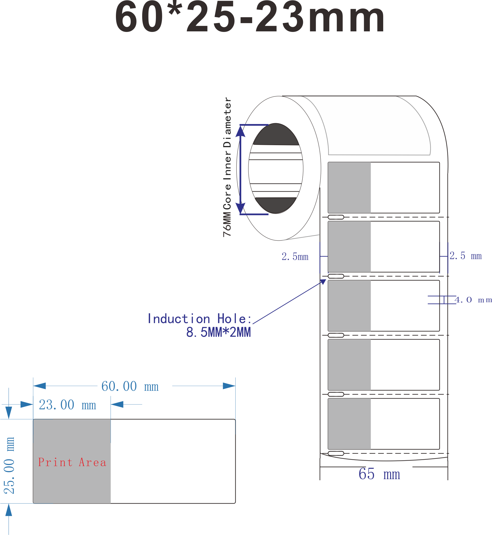 60x25-23mm,2mil White Matte Translucent Water Resistant Vinyl Cable Label