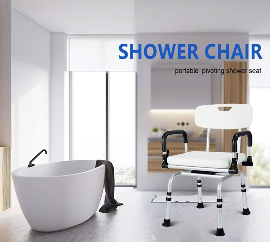 High Quality Lightweight Aluminum with Back and Arms Adjustable Bath Shower Chair