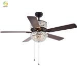 Remote Control Crystal Ceiling Fan Chandelier 5 Blades For Modern Bedroom