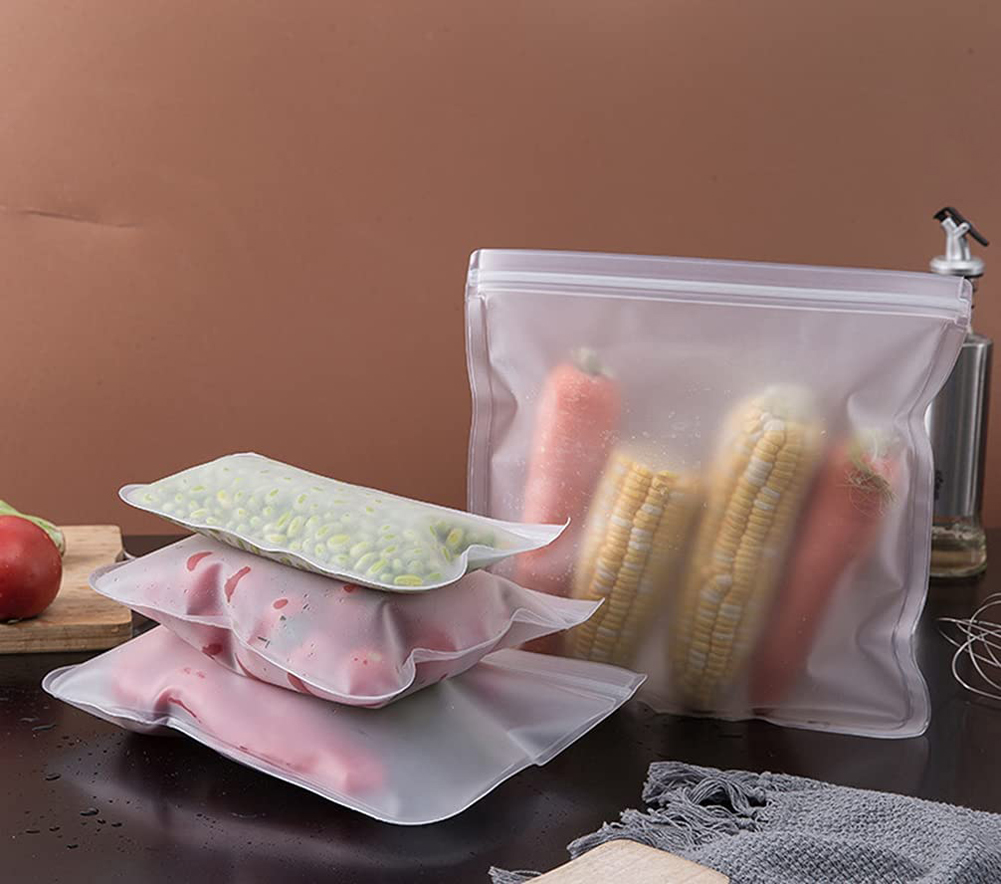 Reusable Leakproof Silicone Food Storage Bag with Zipper Top and Self Sealing Design