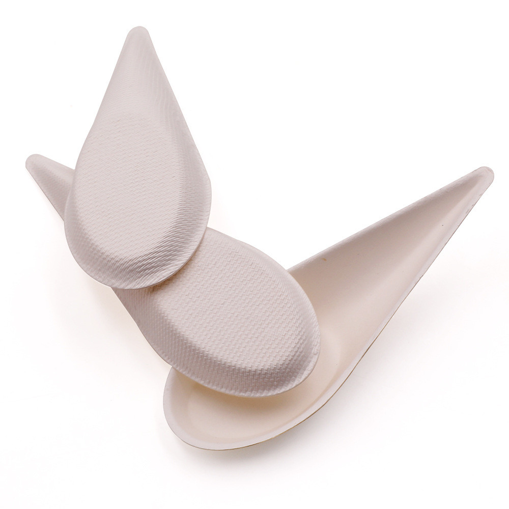 Biodegradable tear drop spoon shape sugarcane fruit dish disposable bagasse paper sauce fish tray