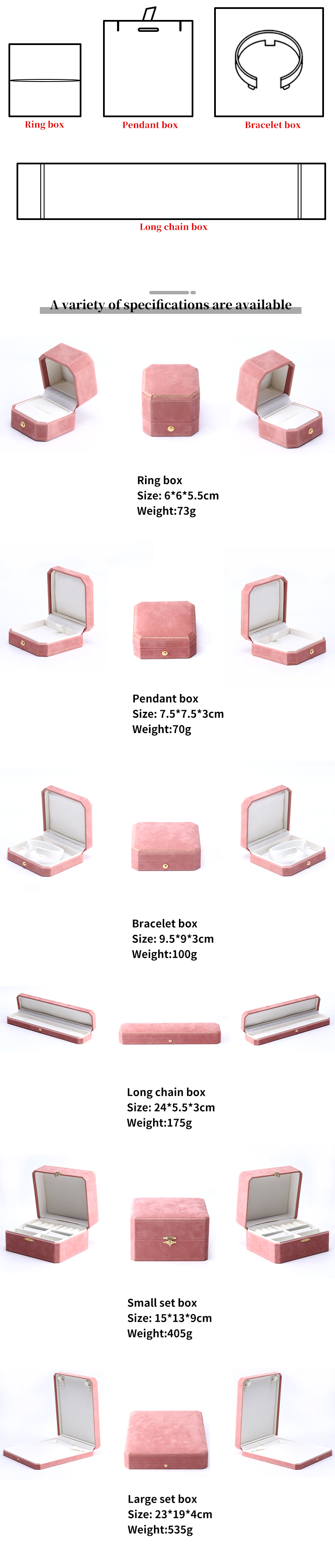 Pink Velvet Rectangle Jewelry Box for Luxury Pattern Bracelet Set Custom Logo