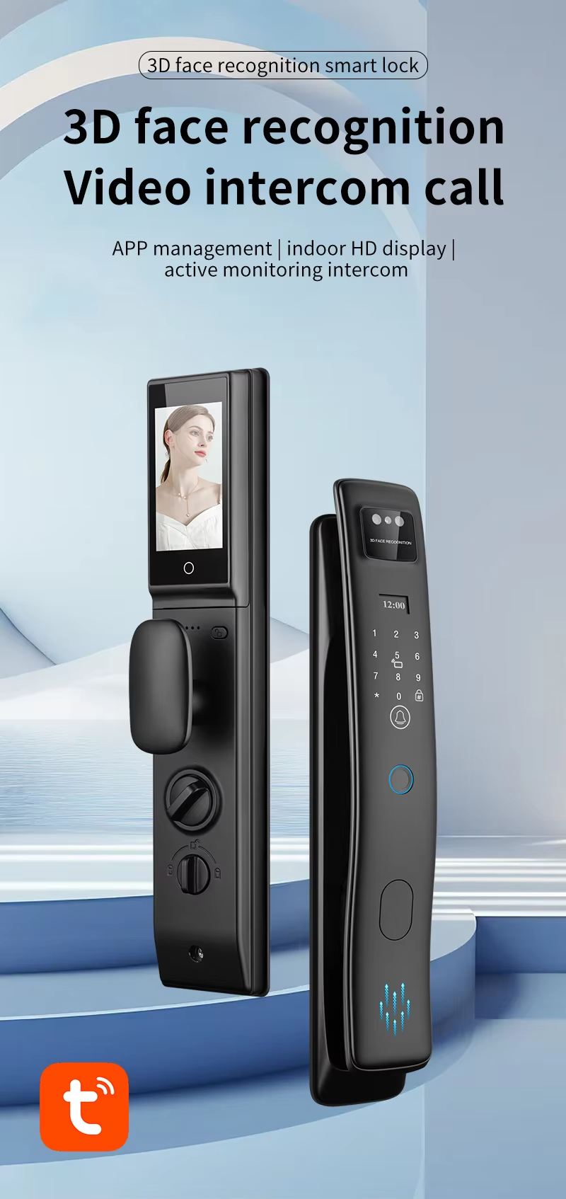 Qleung Fully Automatic 3D Face ID Tuya WIFI APP Remote Control Fingerprint Palm Recognition Card Key Code S958Max Smart Lock