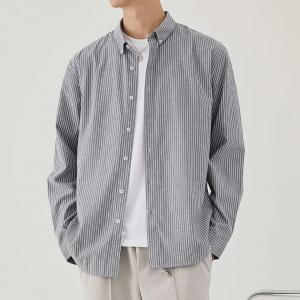 China                  Men′s 2023 Spring and Autumn New Business Lapel Shirt Men′s Striped Cardigan Long-Sleeved Casual Men′s Shirt              on sale