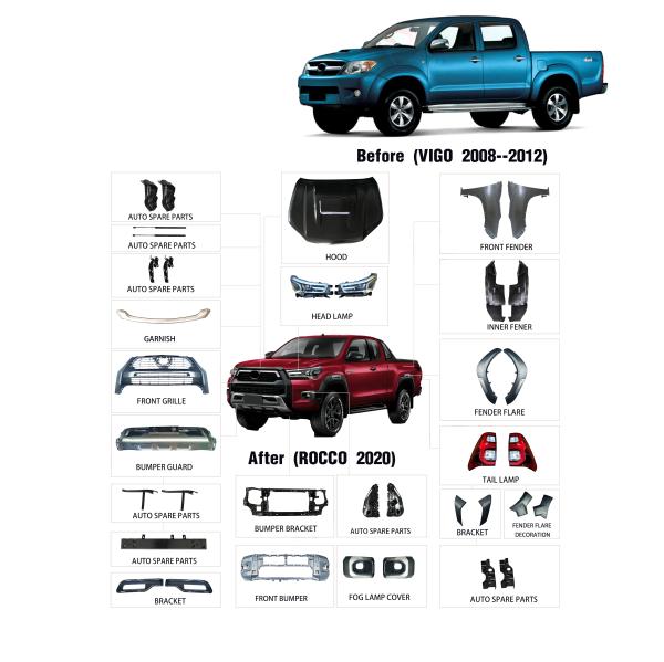 4x4 Car Body Kit Front Rear Bumper For Toyota Hilux Vigo 08-12 Upgrade To 2021
