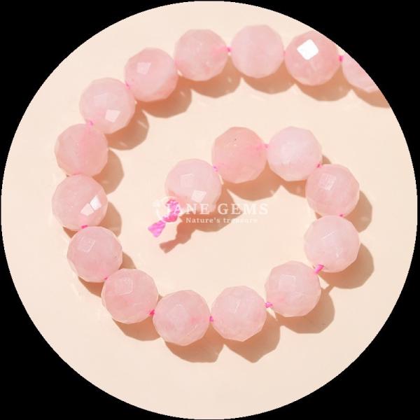 Gemstone Round Shape Beads Rose Quartz Clear Quartz Round Faceted Loose Beads
