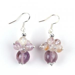 China Natural Stone Earring 8MM 10MM Healing Lavender Azeztulite Crystal Bead Dangle Flower Earring on sale