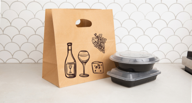 Custom Die Cut Brown Kraft Bakery Take Out Paper Bags With CMYK 4 Color Offset Printing