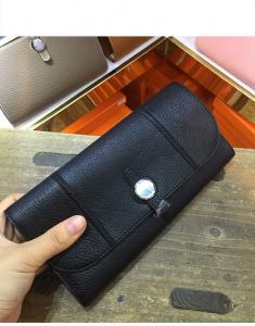 China high end quality black women wallet designer wallet goatskin wallet fashion wallet brand flat wallet with round button on sale