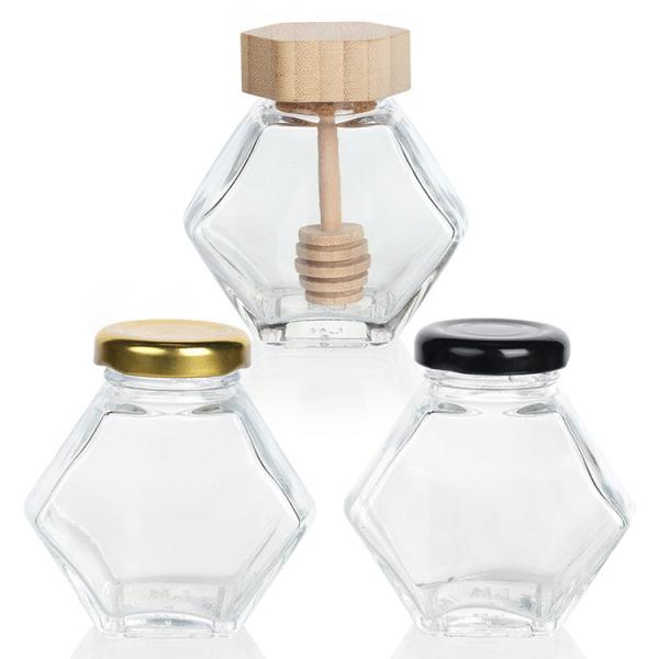 Hexagon Thickened Transparent Food Storage Different Sizes Glass Honey Jars With