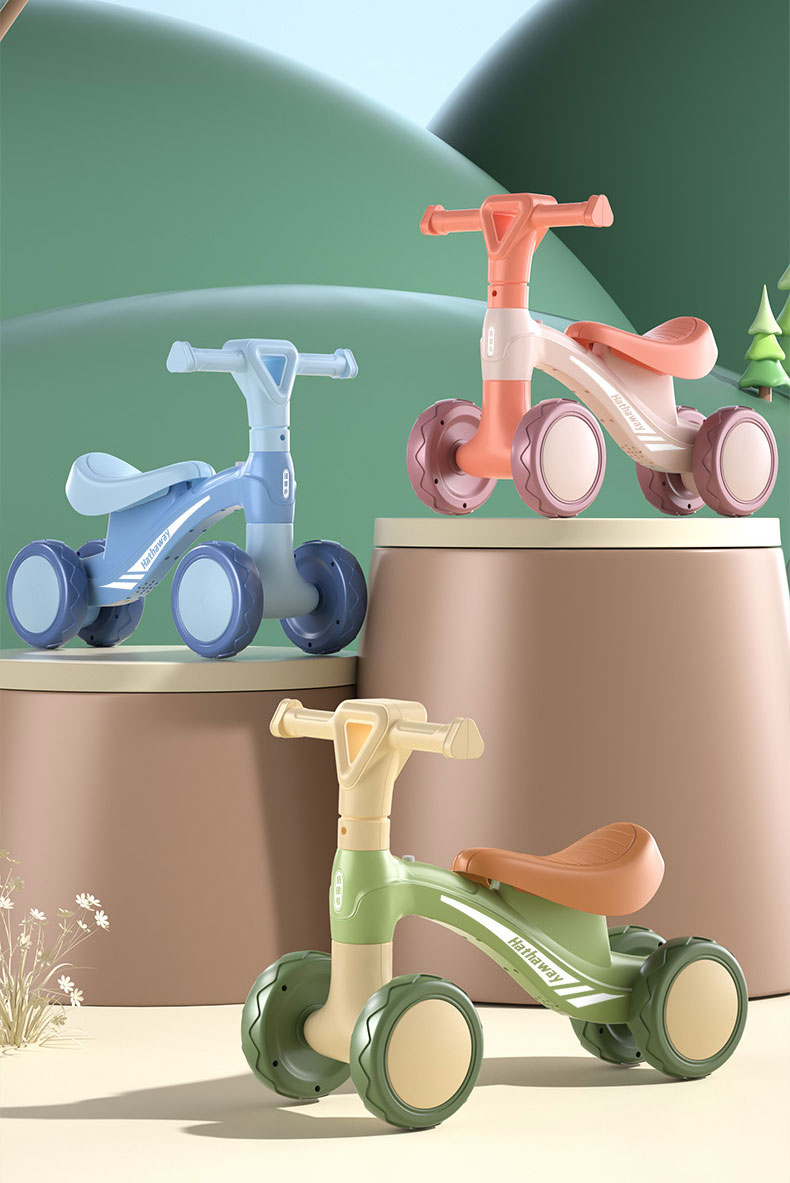 Push Bicycle Balancing Gift for Boys Girls Four Wheels Age 0-3M Handcart Learning Toy