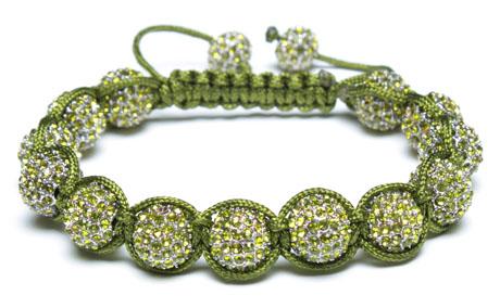 Adjustable Shamballa Bracelet, Green Rhinestone Ball
