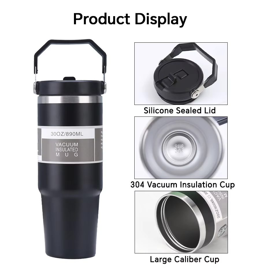 Sustainable Insulated Tumbler Coffee Cup Car Beer Travel Mug with Handle and Lid 20oz 30oz