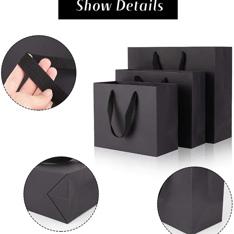Customized Matte Black Paper Gift Shopping Bag for Retail of Handmade Luxury Items
