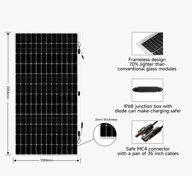 350W 12V 24V Flexible Solar Panel for Your Benefit Panel Dimensions 2054*1080*2mm