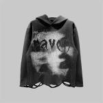 Cotton Distressed Hoodie Dtg Print Hoodie French Terry Pullover Ripped Cut Raw