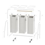 Metal Wire Laundry Basket With Bamboo Handle And Wheels Utility 3 Division Big