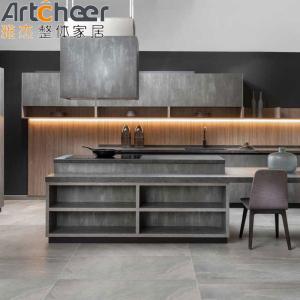 Wholesale Modern Kitchen Furniture with Dark Grey Marble Look Finish and Flat Edge Countertop from china suppliers