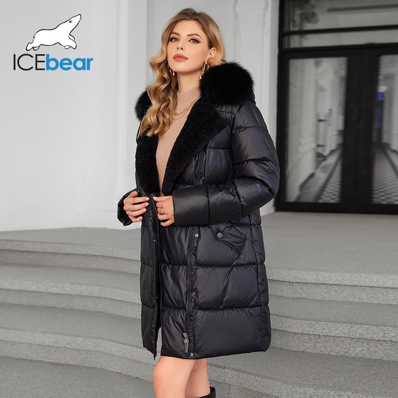 Luxurious Real Fox Fur Collar Mid Length Down / Cotton Jacket With Oblique Placket Design Showcasing Unique Elegance