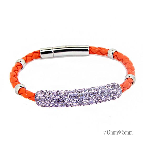Europ American Fashion Trendy Stainless Steel Geniune PU Leather Bracelet Bangle