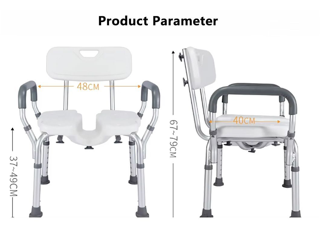 Bathroom Shower Seat Height Adjustable Aluminium Bath Chair with Backrest for Seniors