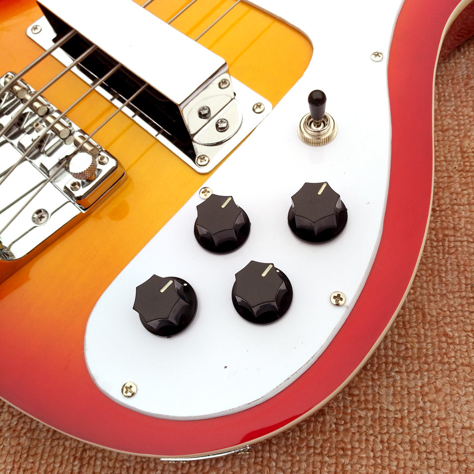 Top quality Rick 4003 model Ricken 4 strings Electric Bass guitar in Cherry burst color Chrome hardware, Free shipping
