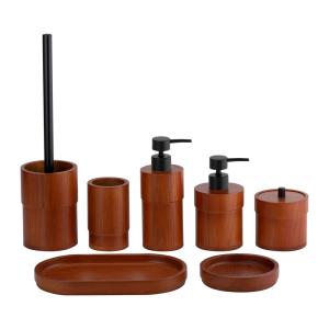 Wholesale Brown OAK Bathroom Countertop Accessories Set Round Shape Black Pump Soap Dispenser from china suppliers