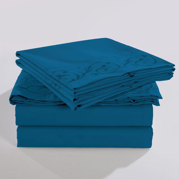 NO Filling Elegant and Modern Scroll Flowers Embroidered Sheet Set 4pcs 100%