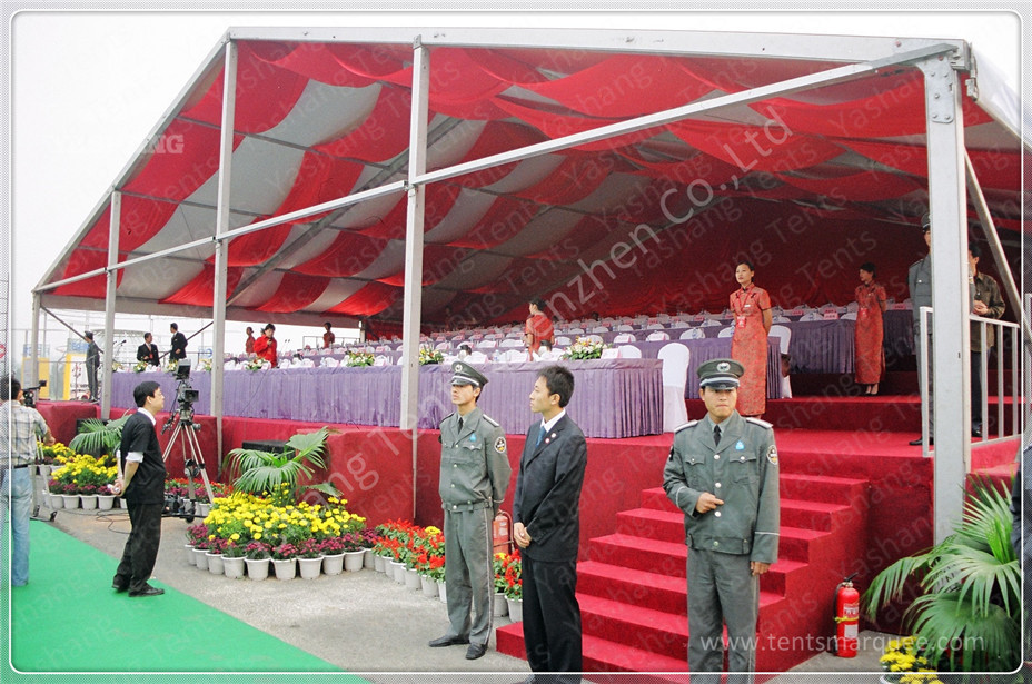 850gsm PVC Fabric Outdoor Event Tent 20M Wide With Red Roof Lining Decoration