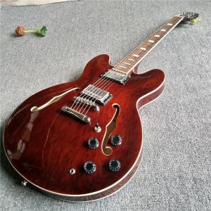 Wholesale Hot sales hollow body electric guitar with wine color and silvery spare parts from china suppliers
