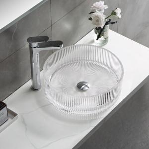 Wholesale Modern Crystal Clear Glass Wash Basin Vertical Stripes Diecasting Bathroom Basin Sinks from china suppliers