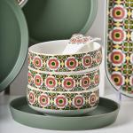 Kitchen Tabletop Ceramic Plates Set Bohemian Style Print Dinner Plate Dessert