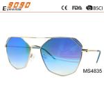 New arrival and hot sale of blue mirrored metal sunglasses, UV 400 Protection