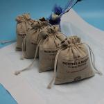 Gunny Sackcloth Small Hessian Gift Bags , Velvet Lining Drawstring Dust Bag